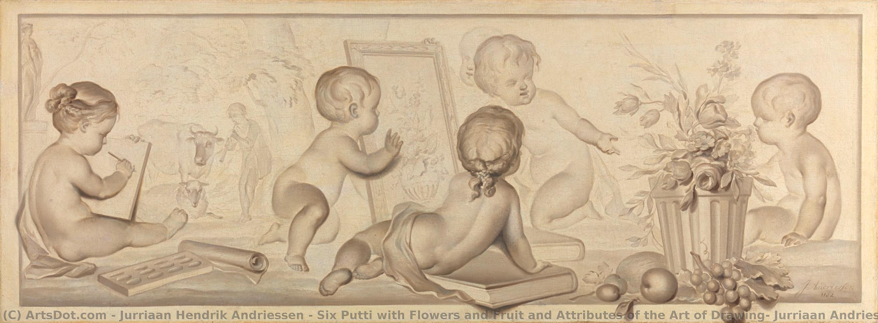 Six Putti With Flowers And Fruit And Attributes Of The Art Of Drawing, Jurriaan Andriessen, 1782 — Jurriaan Hendrik Andriessen