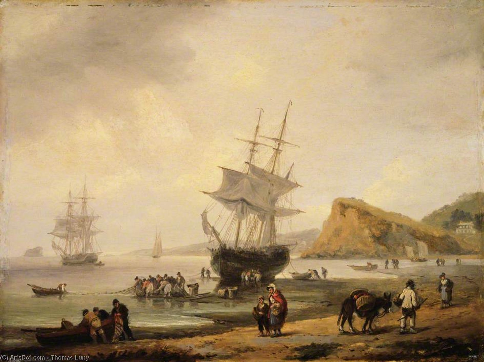 Fishing Scene, Teignmouth Beach And The Ness, Devon — Thomas Luny
