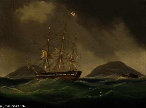 A Frigate Hove-to And Riding Her Anchors In A Gale — William John Huggins
