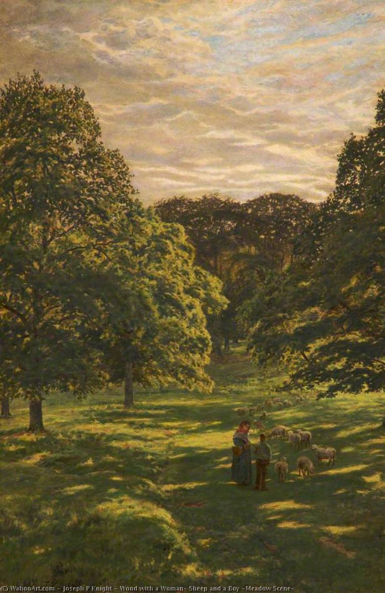 Wood With A Woman, Sheep And A Boy (meadow Scene) — Joseph P Knight