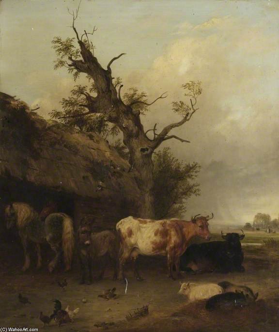 Cattle Shed With Cows And Horses — Edmund Bristow