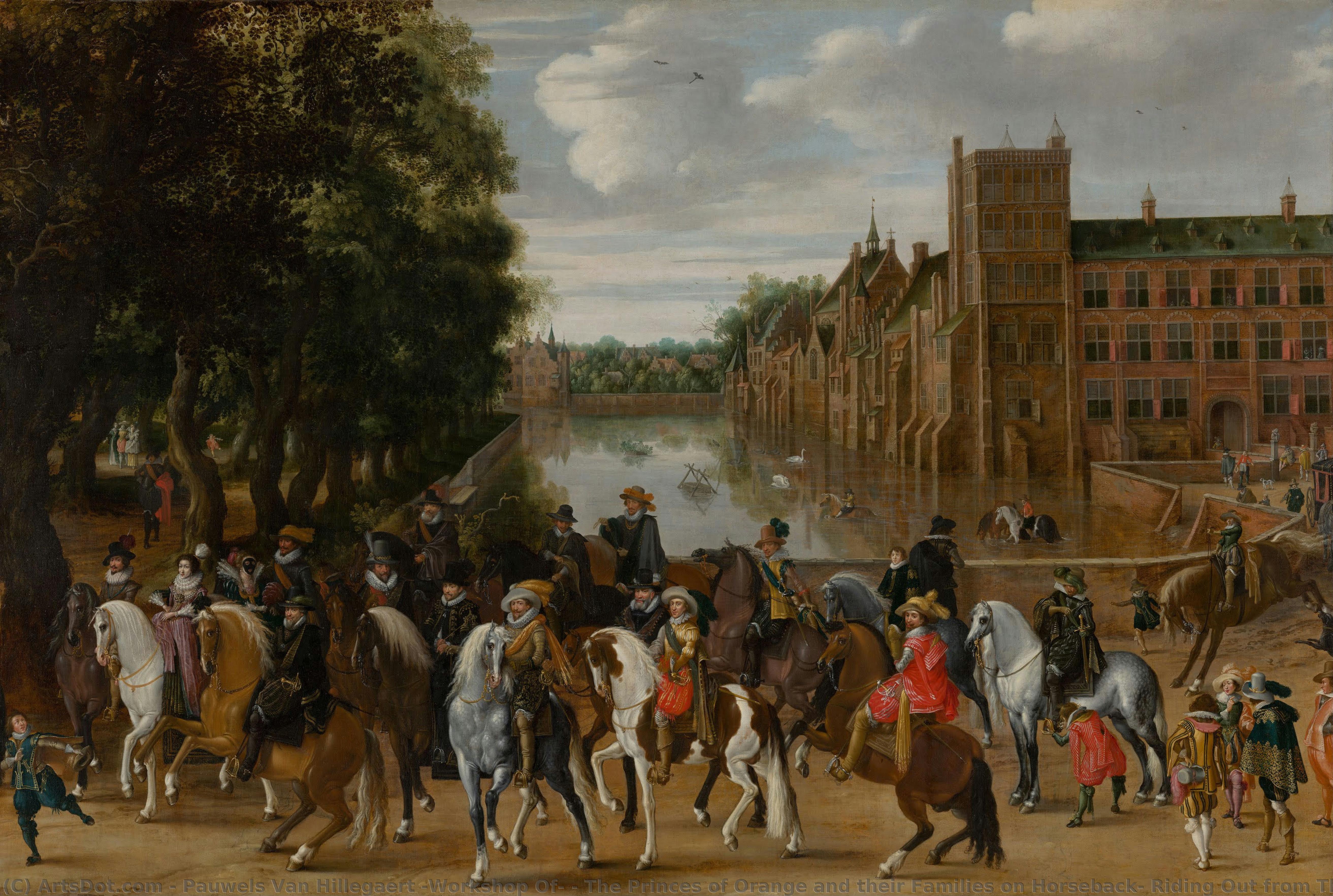 The Princes Of Orange And Their Families On Horseback, Riding Out From The Buitenhof, The Hague — Pauwels Van Hillegaert (workshop Of)
