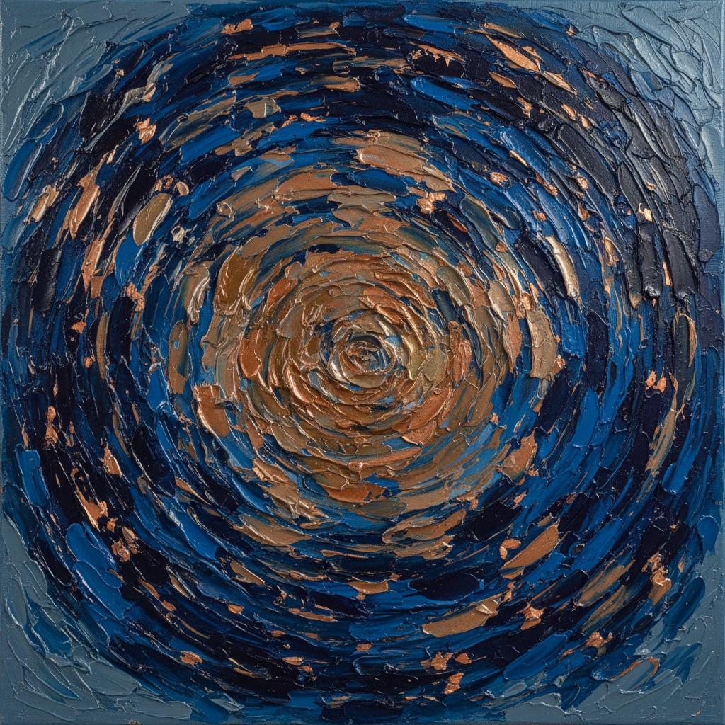 Celestial Vortex In Midnight Blue And Sculptural Bronze Impasto Masterpiece — David Moreau