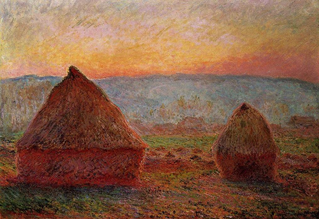 Grainstacks At Giverny, Sunset — Claude Monet