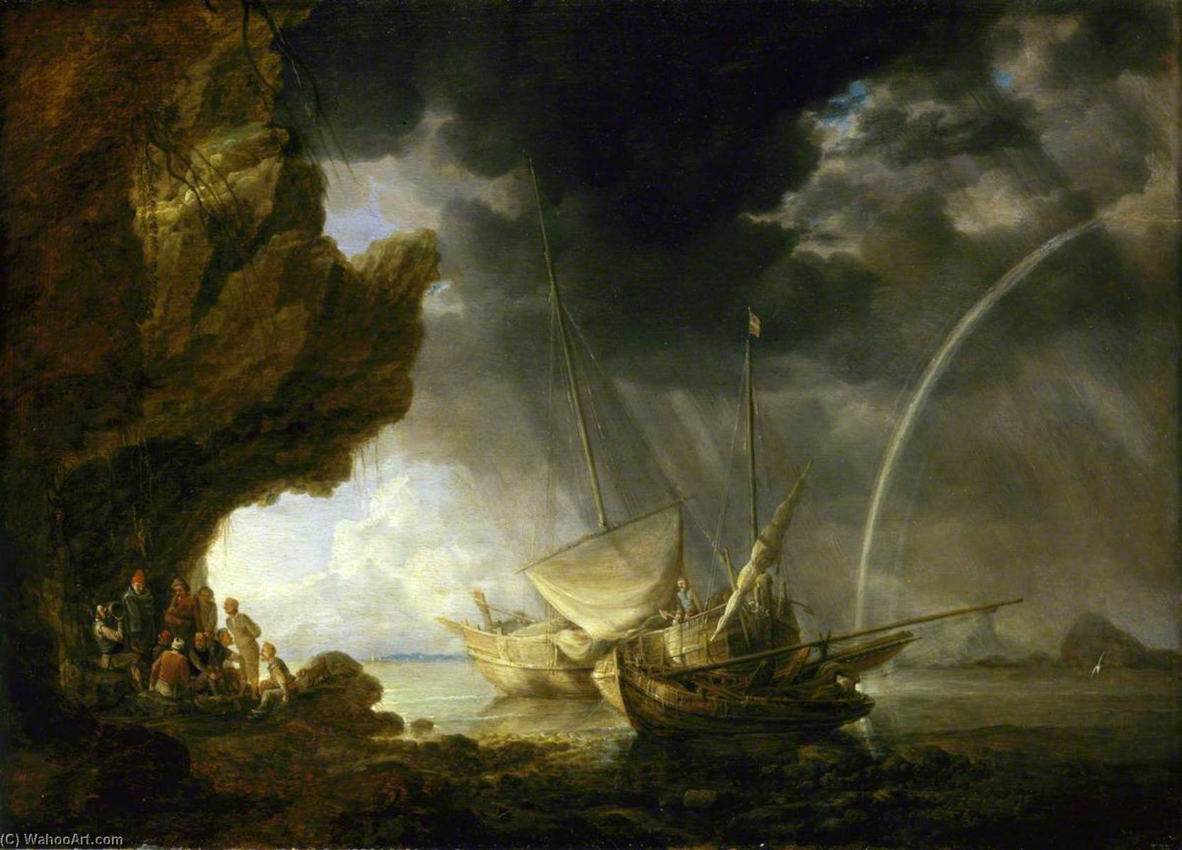 Seascape With Sailors Sheltering From A Rain Storm — Bonaventura I Peeters