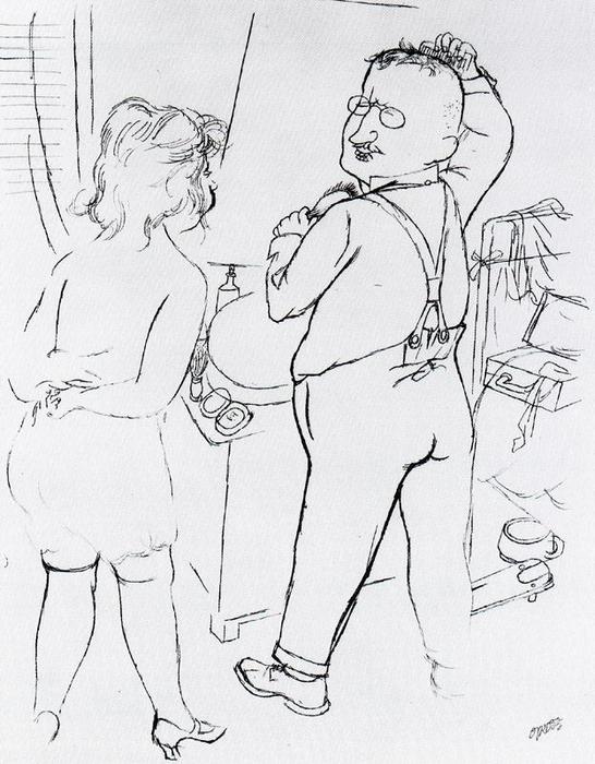 Man, The Hair Combing. With Wife — George Grosz