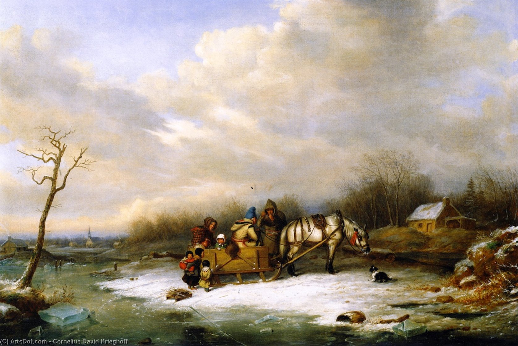 Habitant Family With Horse And Sleigh — Cornelius David Krieghoff