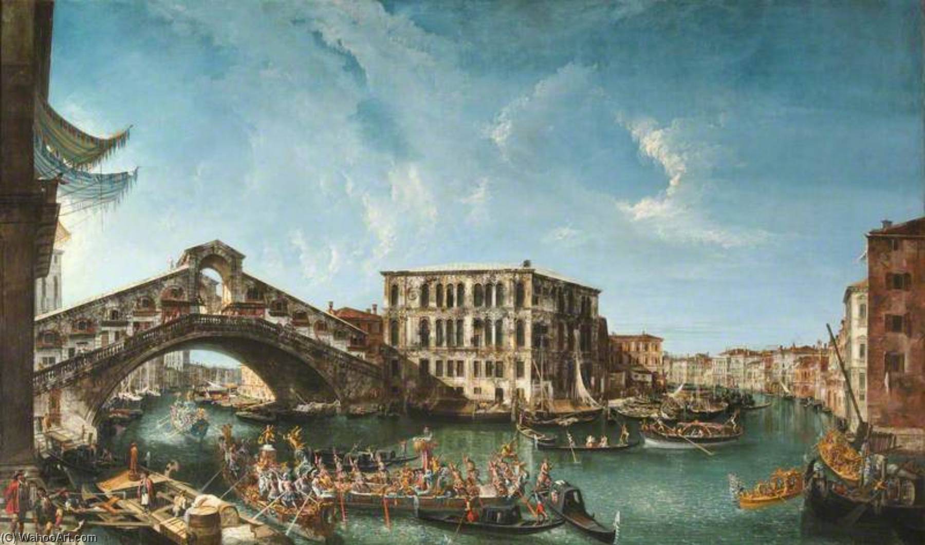 View Of The Rialto Bridge And The Palazzo Dei Camerlenghi, With The Festive Entry Of The Patriarch Antonio Correr In 1737 — Michele Giovanni Marieschi
