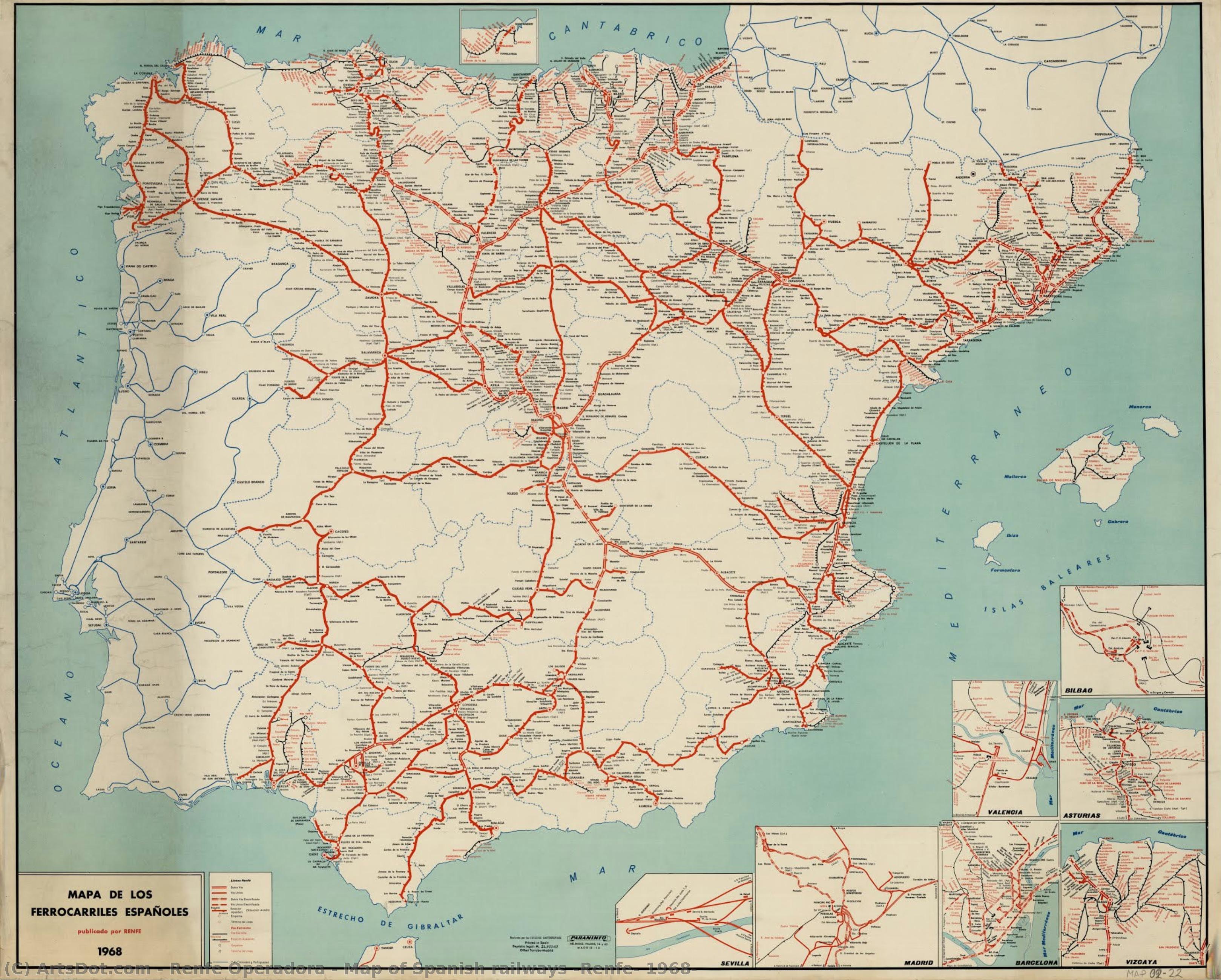 Map Of Spanish Railways (renfe, 1968) — Renfe Operadora
