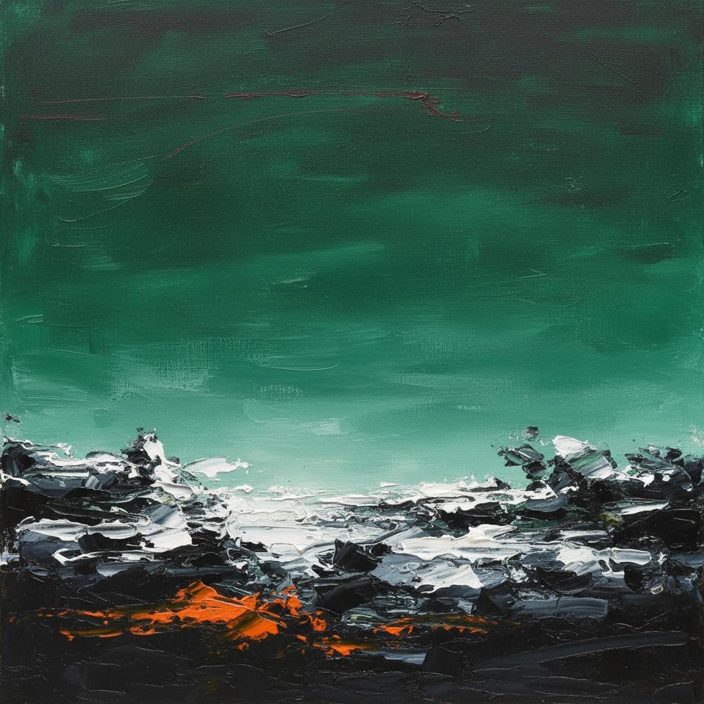 Fragmentierter Horizont: Ein Ewiger Monolith Aus Grünlichem Nebel Und Feuriger Erde — Christian Noiret
