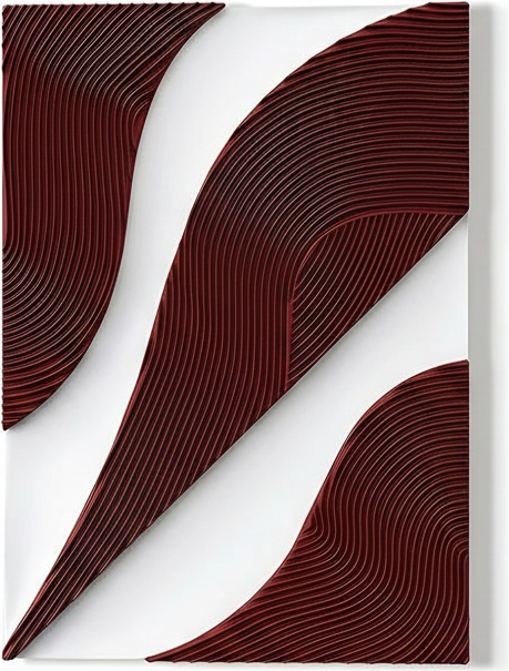 Layered Abstract Wall Panel In Burgundy And White
