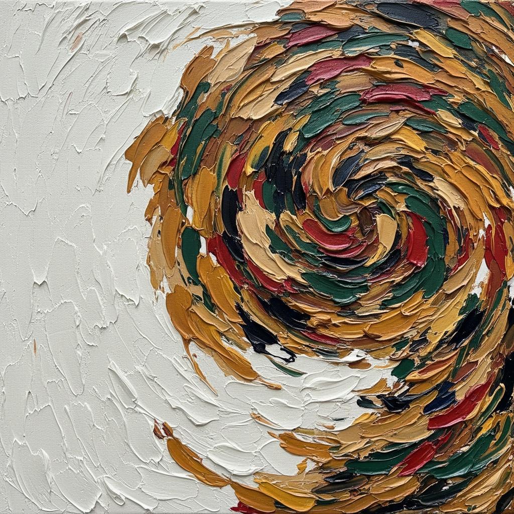 Ethereal Swirl Of Ochre And Crimson In A Monumental Impasto Motion — David Moreau