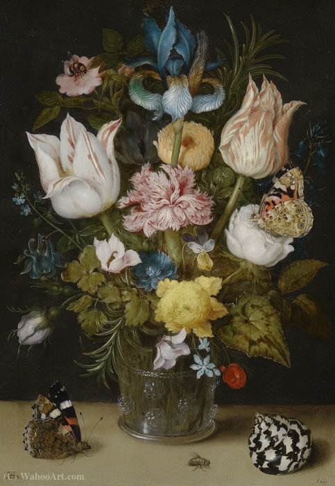 Bouquet Of Flowers In A Glass Vase (1612) (amsterdam, Bijbels Museum) — Ambrosius The Elder Bosschaert