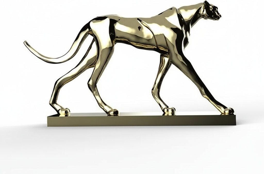 Golden Cheetah Sculpture: Modern Art Deco Resin Figurine
