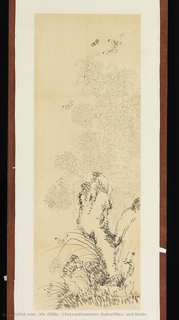 Chrysanthemums, Butterflies, And Rocks — Xie Zhiliu