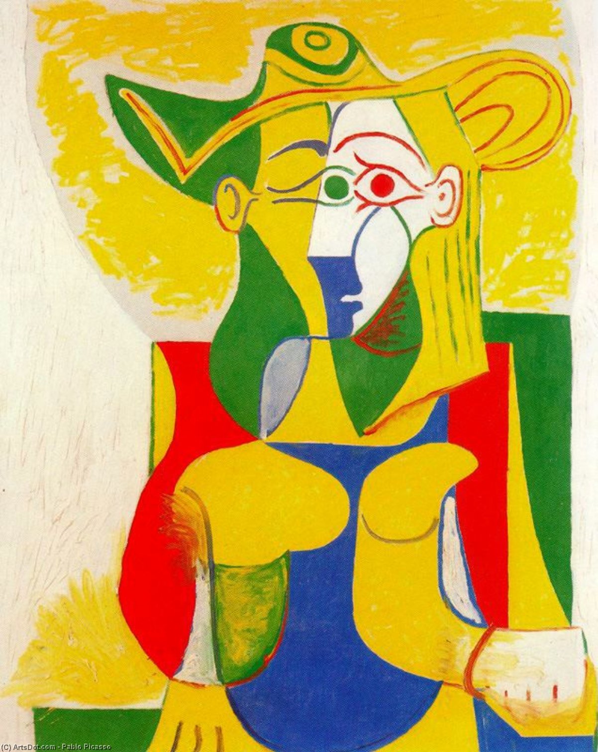 Sitzende Frau Mit Gelbem Und Grünem Hut — Pablo Picasso