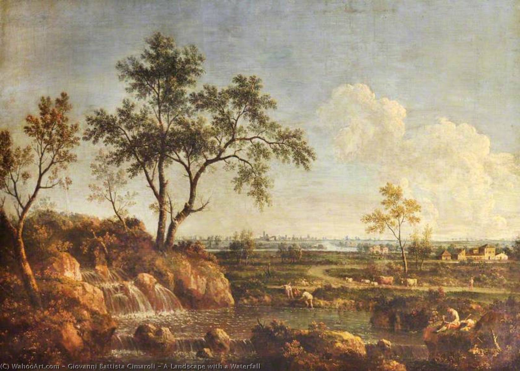 A Landscape With A Waterfall — Giovanni Battista Cimaroli