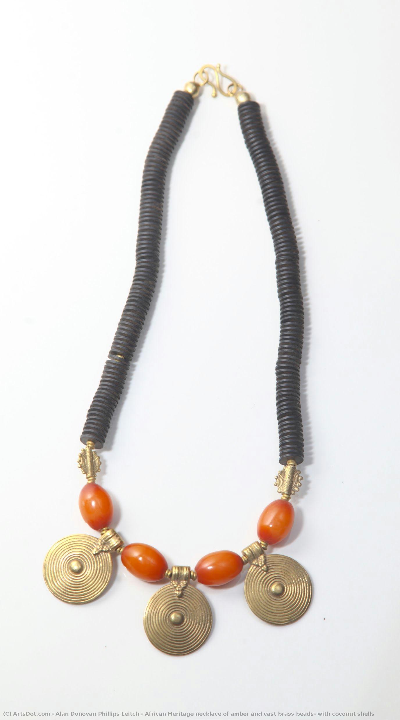 African Heritage Necklace Of Amber And Cast Brass Beads, With Coconut Shells — Alan Donovan Phillips Leitch