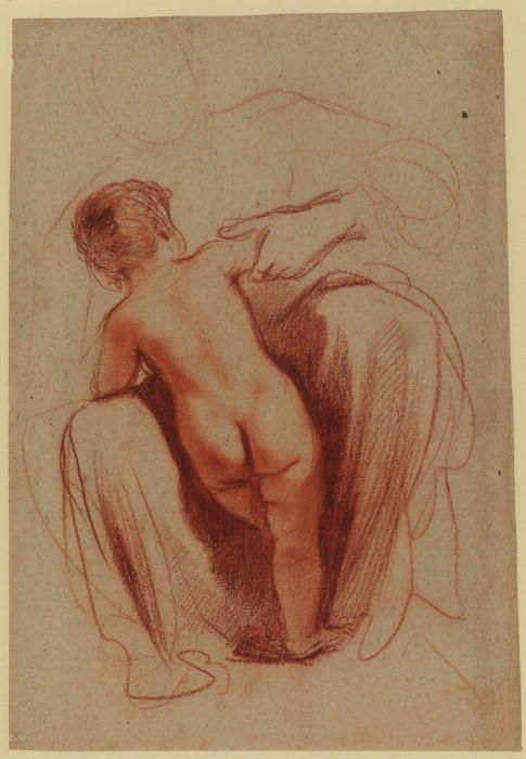 Child Seen From Behind, Standing Between Its Mother's Knees — Guercino