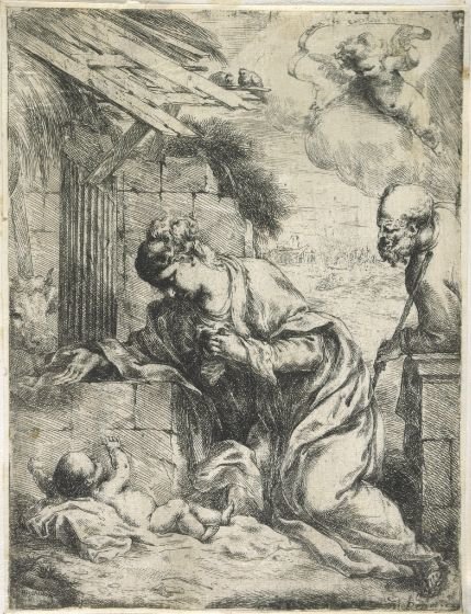 The Virgin Adoring The Christ Child With Saint Joseph — Bartolomeo Biscaino