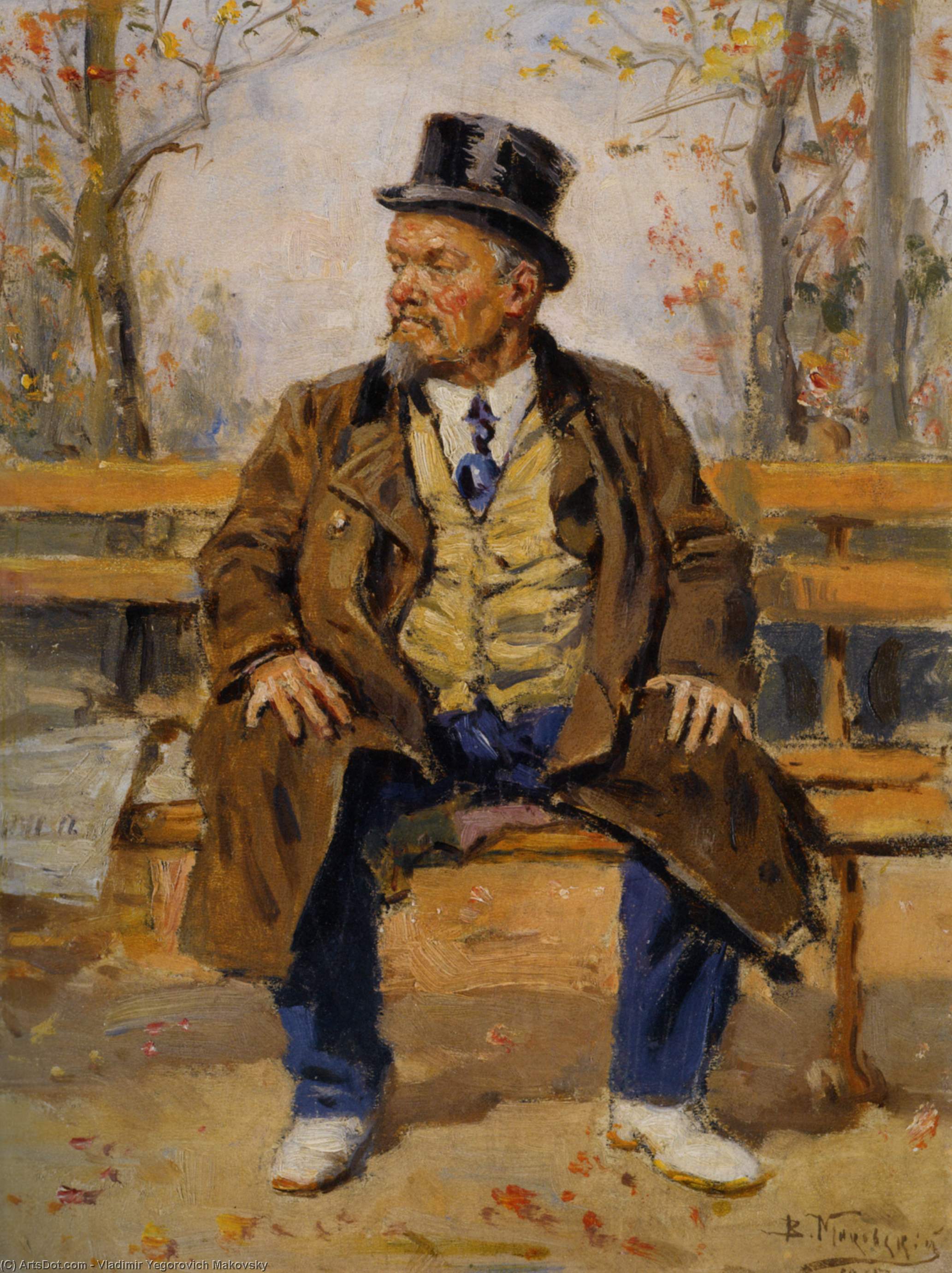 Portrait Of A Man Sitting On A Park Bench — Vladimir Yegorovich Makovsky