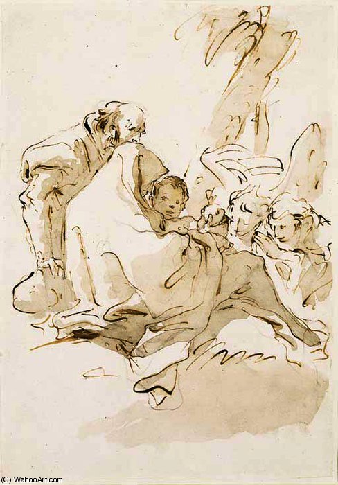 The Holy Family Resting With Two Angels Kneeling And Offering Food — Giambattista Tiepolo