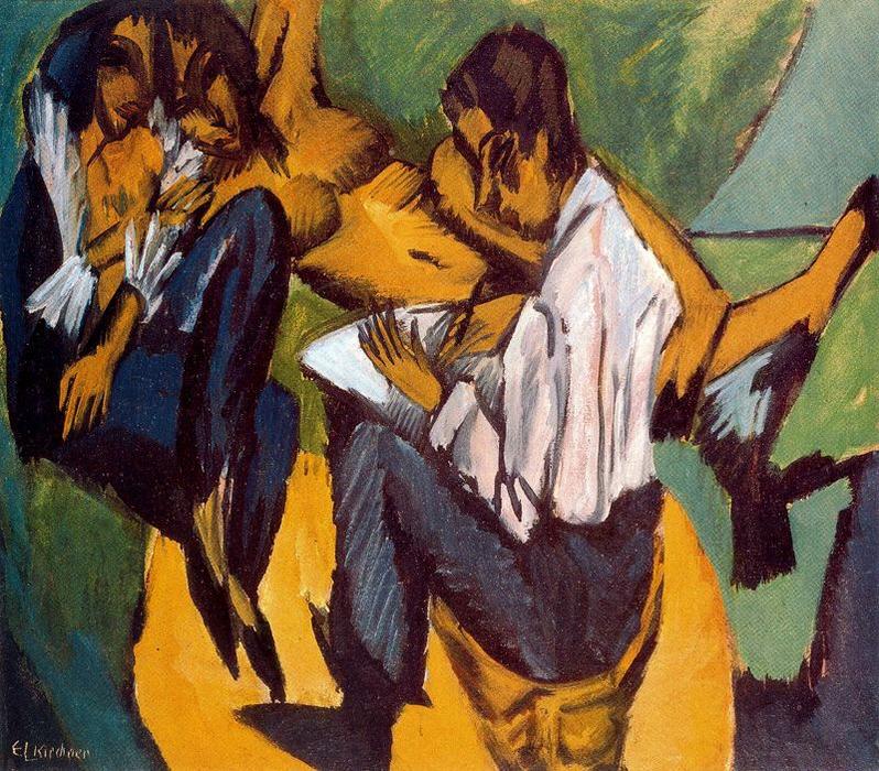 Artist With Two Women While Performing A Sketch — Кирхнер