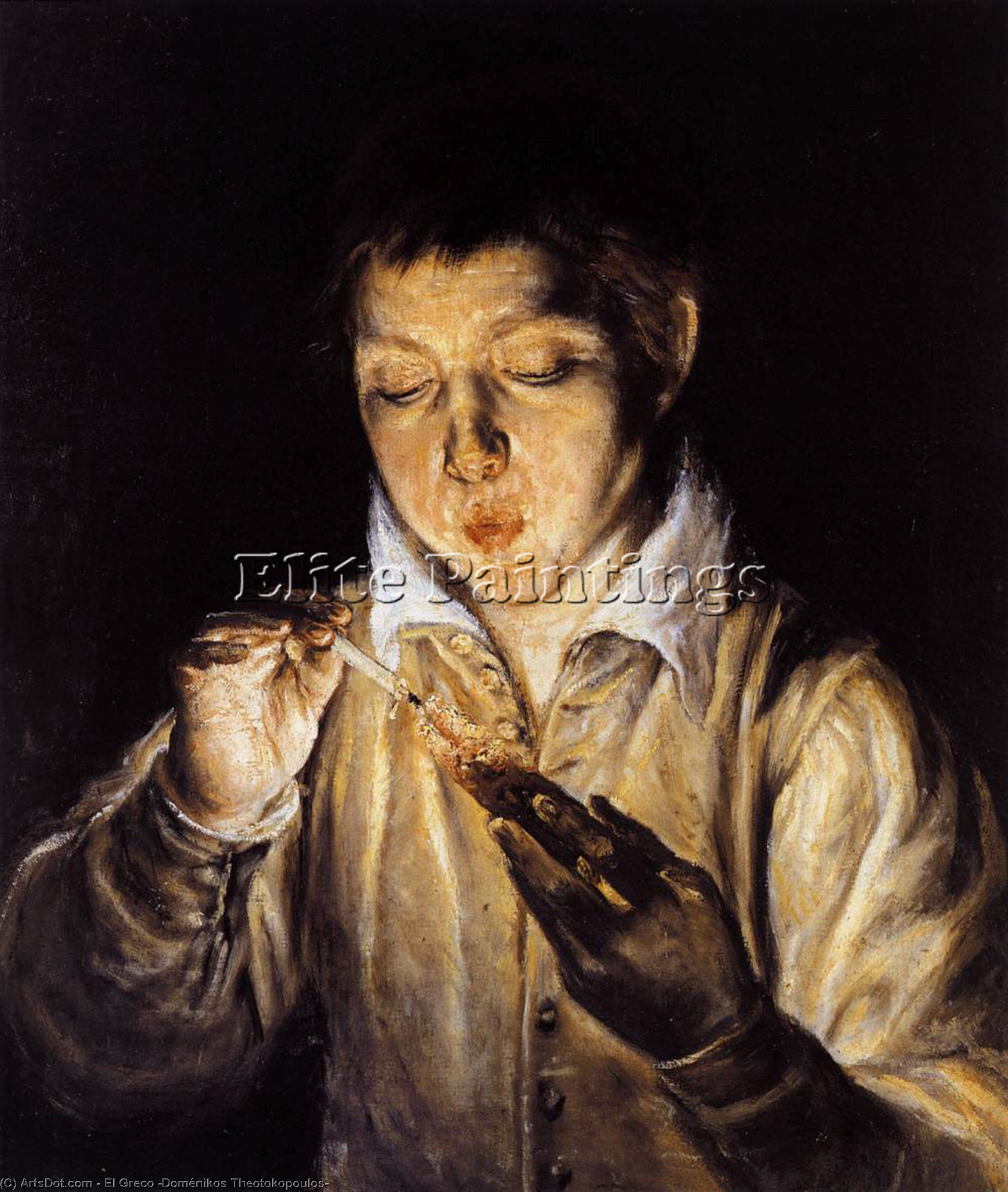 A Boy Blowing On An Ember To Light A Candle (soplón) — El Greco