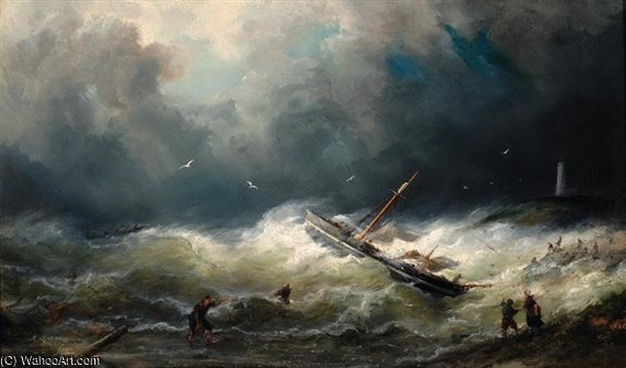 Shipwreck On Stormy Shore — Nicolaas Riegen