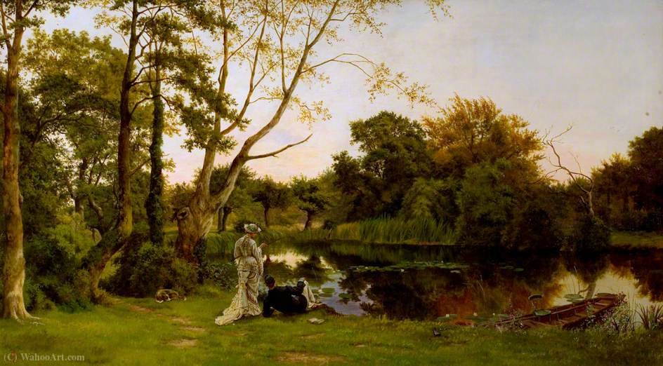 A Lady Fishing And Her Companion Reclining Beside Her — Basil Bradley