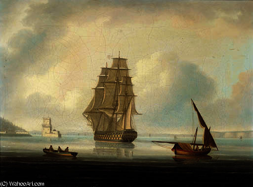 A British Man-o'war Running Into Lisbon With The Belem Tower Off Her Port Bow — Thomas Buttersworth