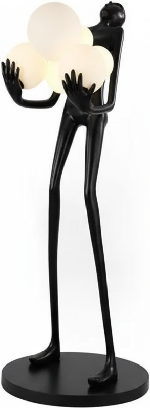 Intertwined Figures Floor Lamp – Black Metal Sculpture With Glass Shades