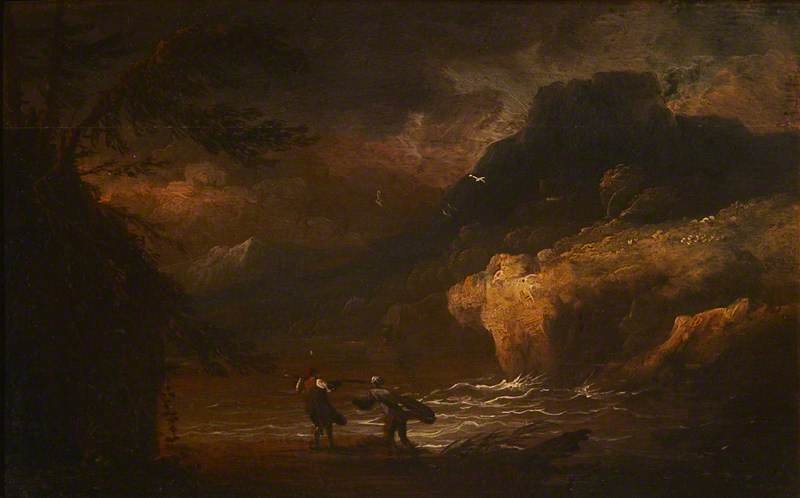 A Coastal Landscape With Fishermen In A Storm — Lukas Moser