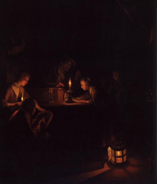 The Night School (detail) — Gerrit Dou