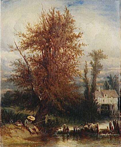 Paysage Avec Moulin Et Pêcheur — Nicolas Edward Gabé