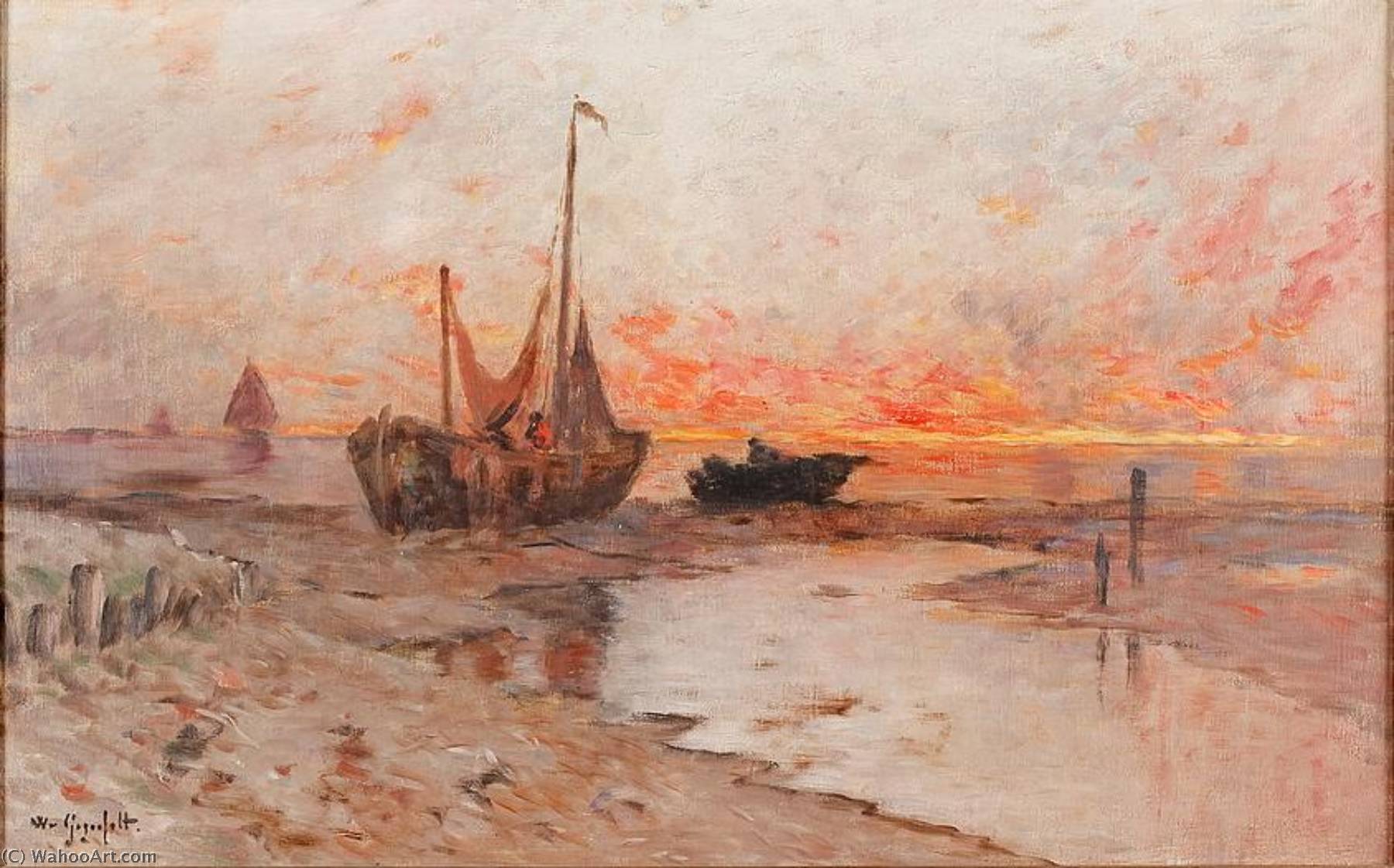 Fishing Boats On The Beach At Dusk — Wilhelm Von Gegerfelt