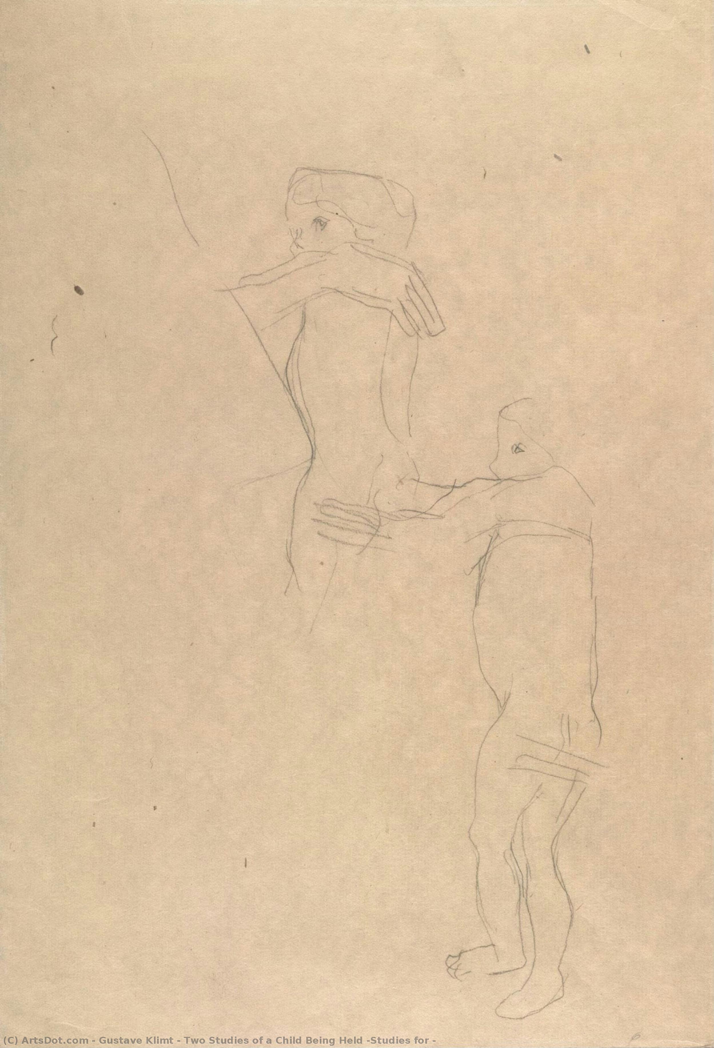 Two Studies Of A Child Being Held (studies For — Gustav Klimt