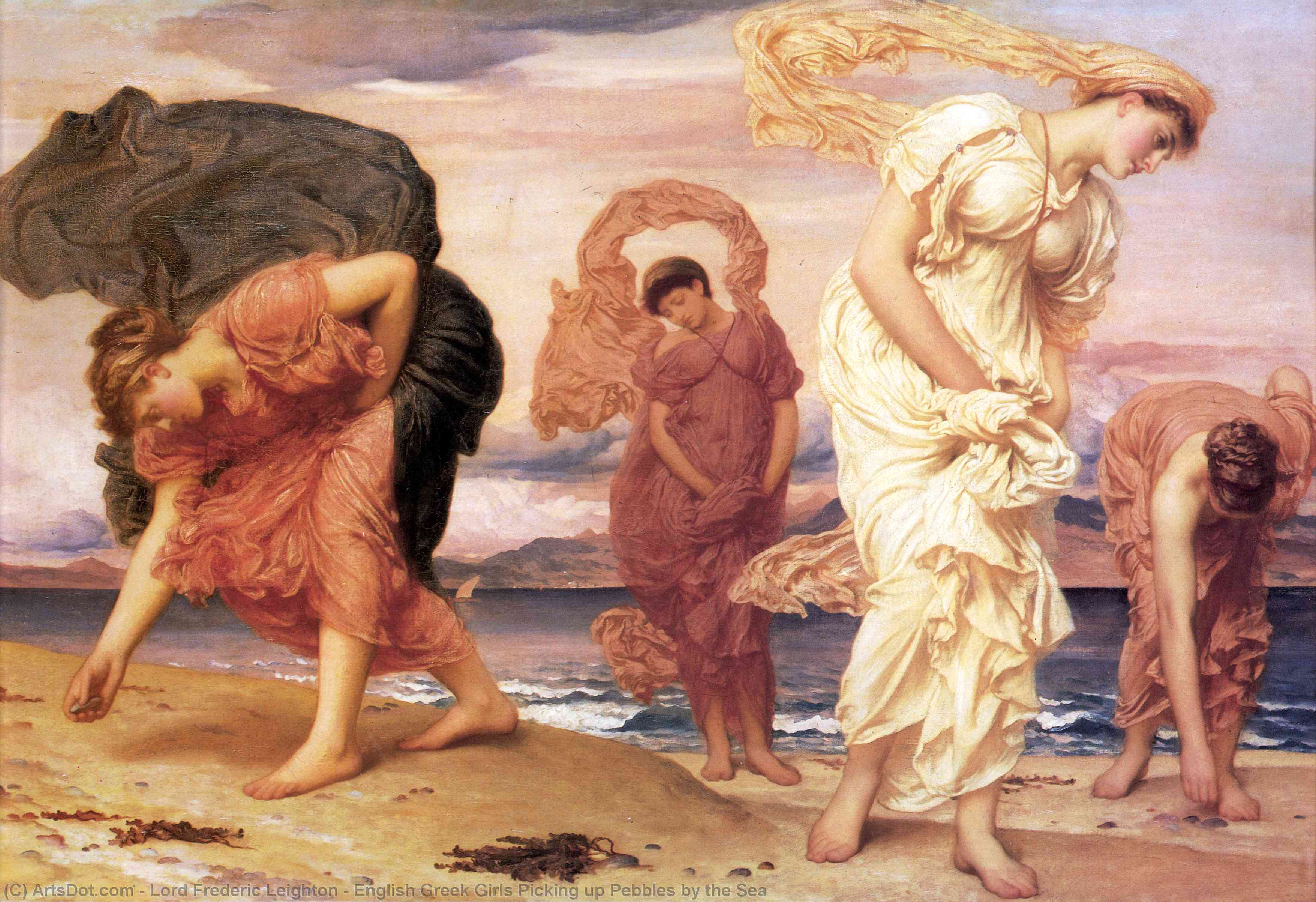 English Greek Girls Picking Up Pebbles By The Sea — Sir Frederic Lord Leighton