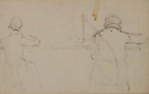 Sketch Of Back View Of Edmund Evans And John Greenaway — Myles Birket Foster