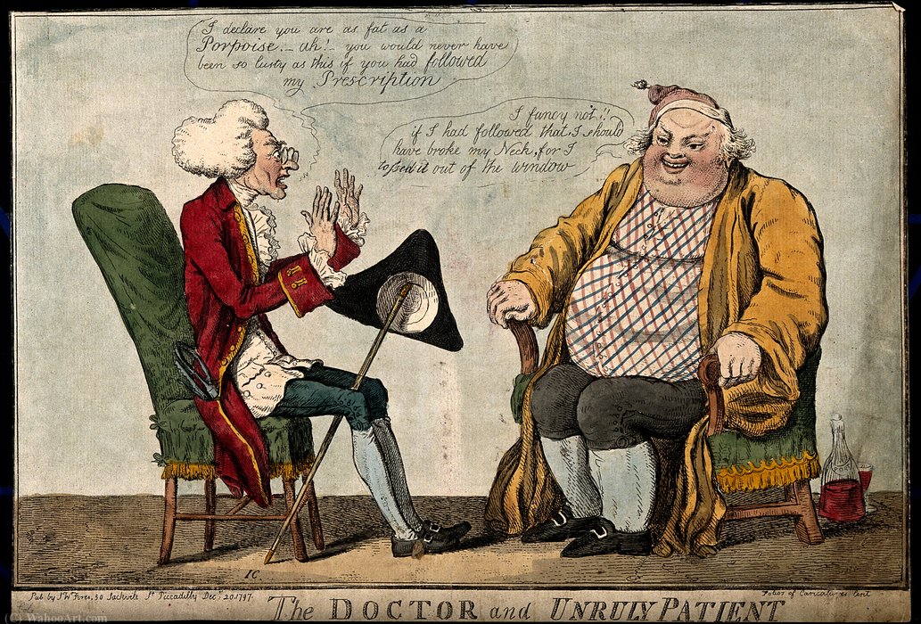 A Doctor Reprimanding An Obese Patient For Not Taking His Me — Isaac Robert Cruikshank