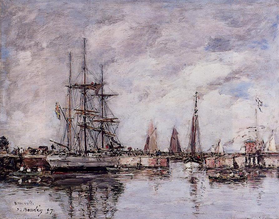 Deauville, Norwegian Three-master Leaving Port — Eugène Louis Boudin