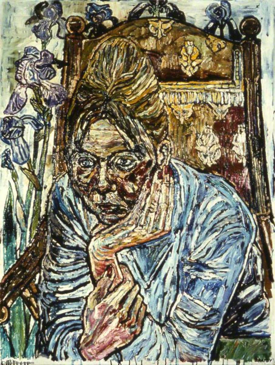 Girl In High Backed Chair And Irises — John Randall Bratby