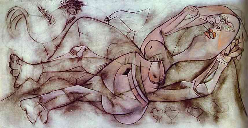 Farmer And Nude, Surrounded By Hens — Pablo Picasso