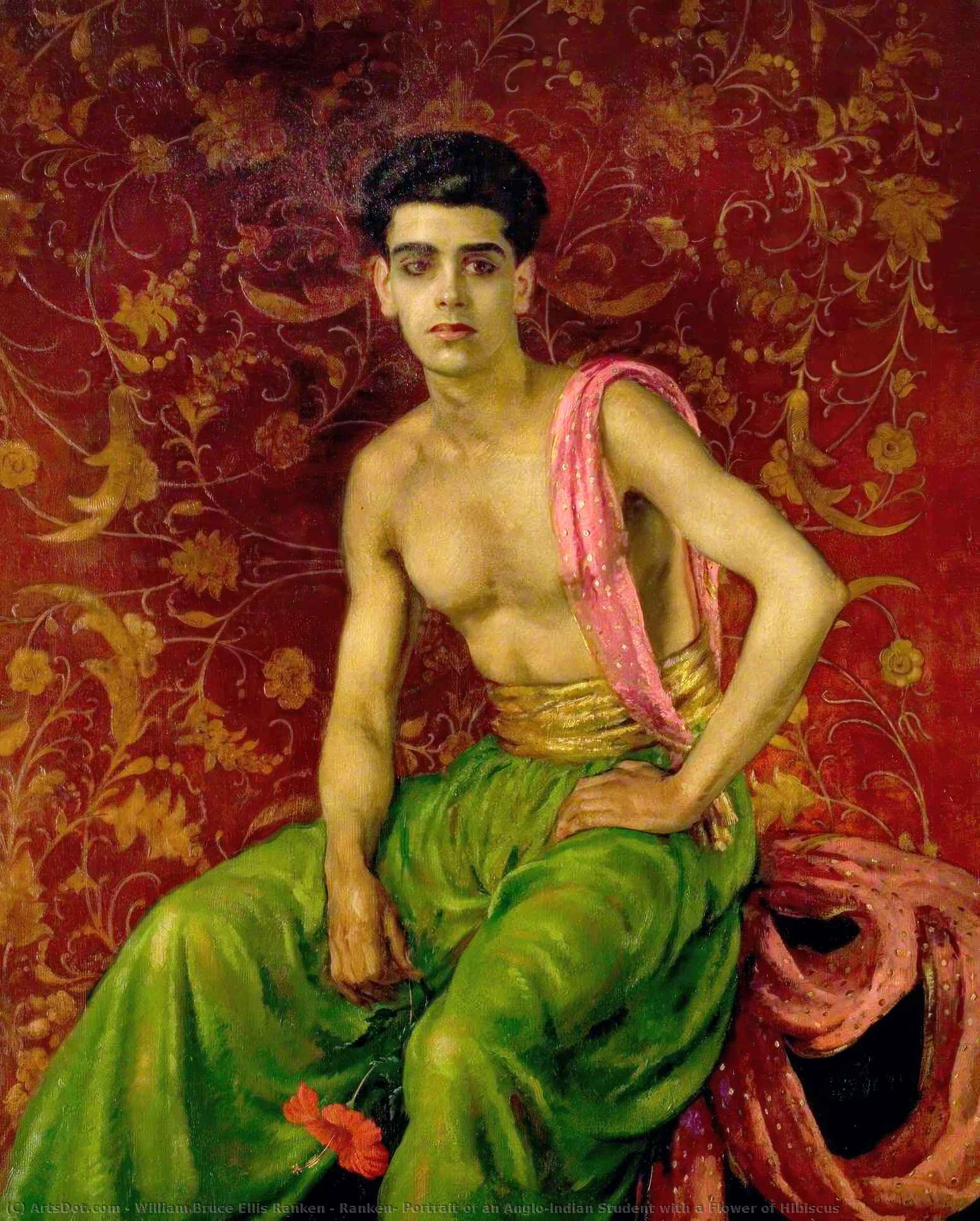 Ranken, Portrait Of An Anglo-indian Student With A Flower Of Hibiscus — William Bruce Ellis Ranken