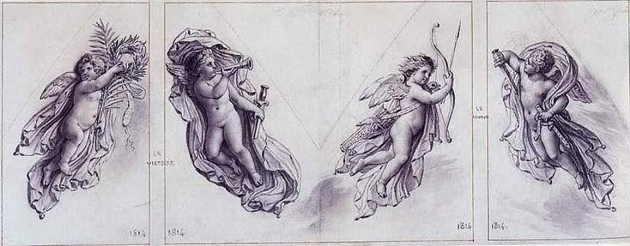 Fame And Victory, Putti Holding A Bow And A Sword — Anne-louis Girodet