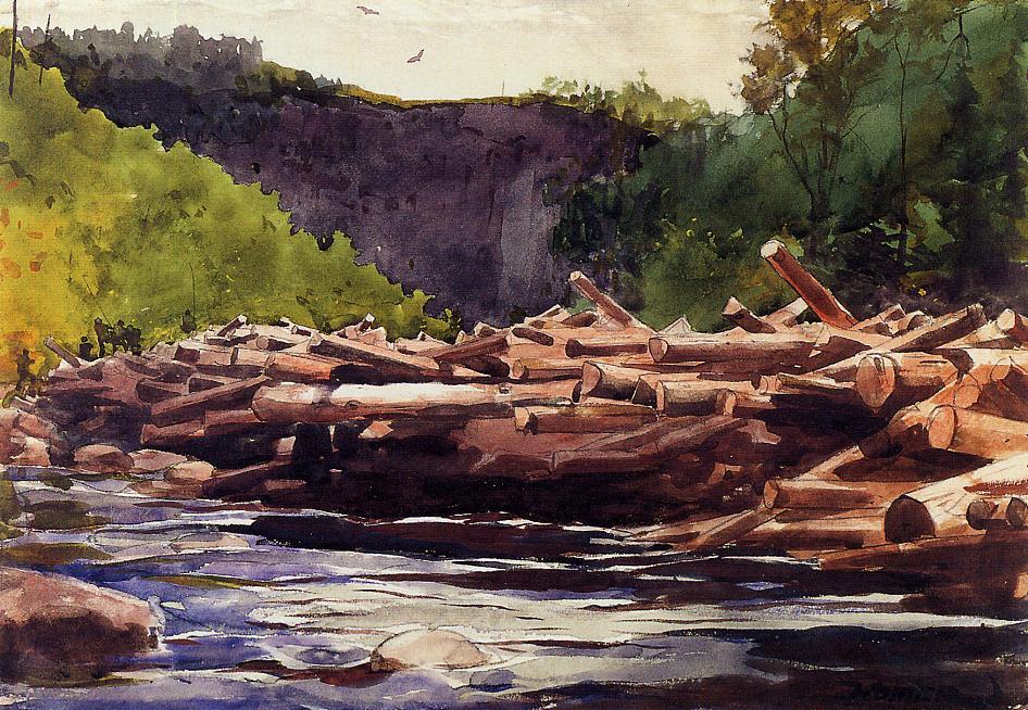 Hudson River Bei Blaubeck (auch Bekannt Als Der Log Jam) — Winslow Homer