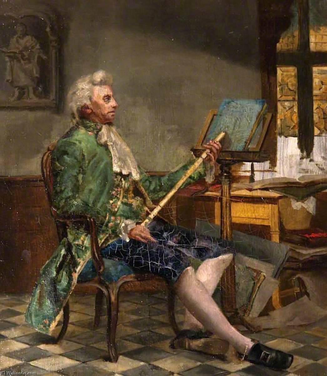 A Man In Eighteenth Century Dress With A Flute, In His Study — Henry Hetherington Emmerson