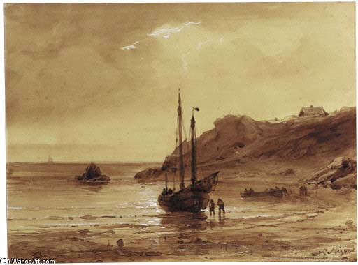 A Sailing Vessel On A Rocky Coast — Louis Meijer