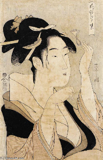 A Beauty Playing With Her Hairpins — Chobunsai Eishi