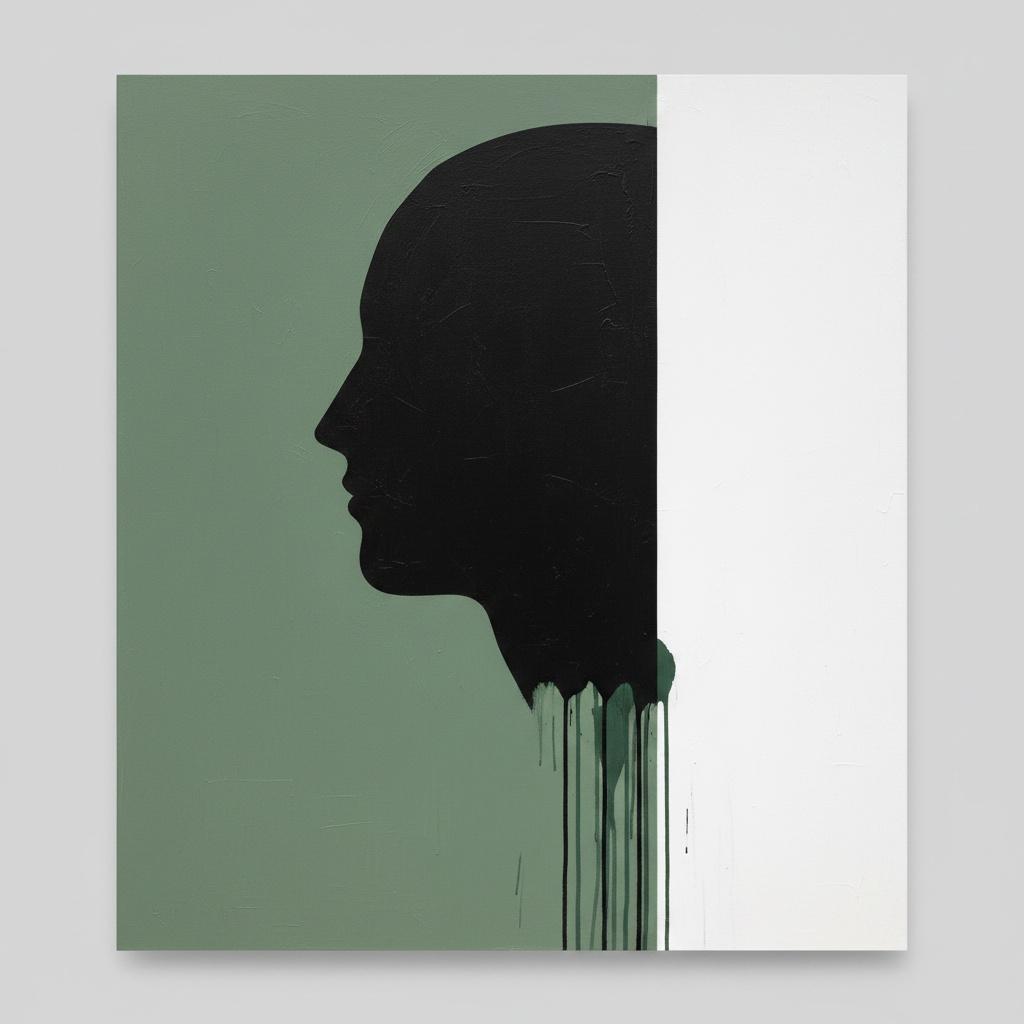 Fragmentierte Silhouette In Salbei Und Weiß: Eine Monolithische Studie Melancholischer Fluidität — Laurent Fabre